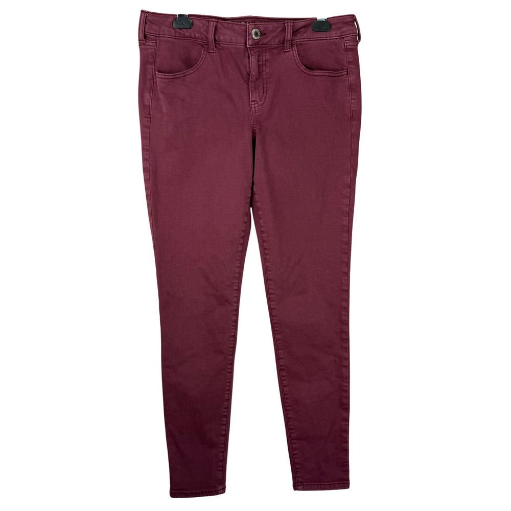 American Eagle Super Low Jegging Burgundy Maroon Skinny‎ Pants 12 Long 64079411